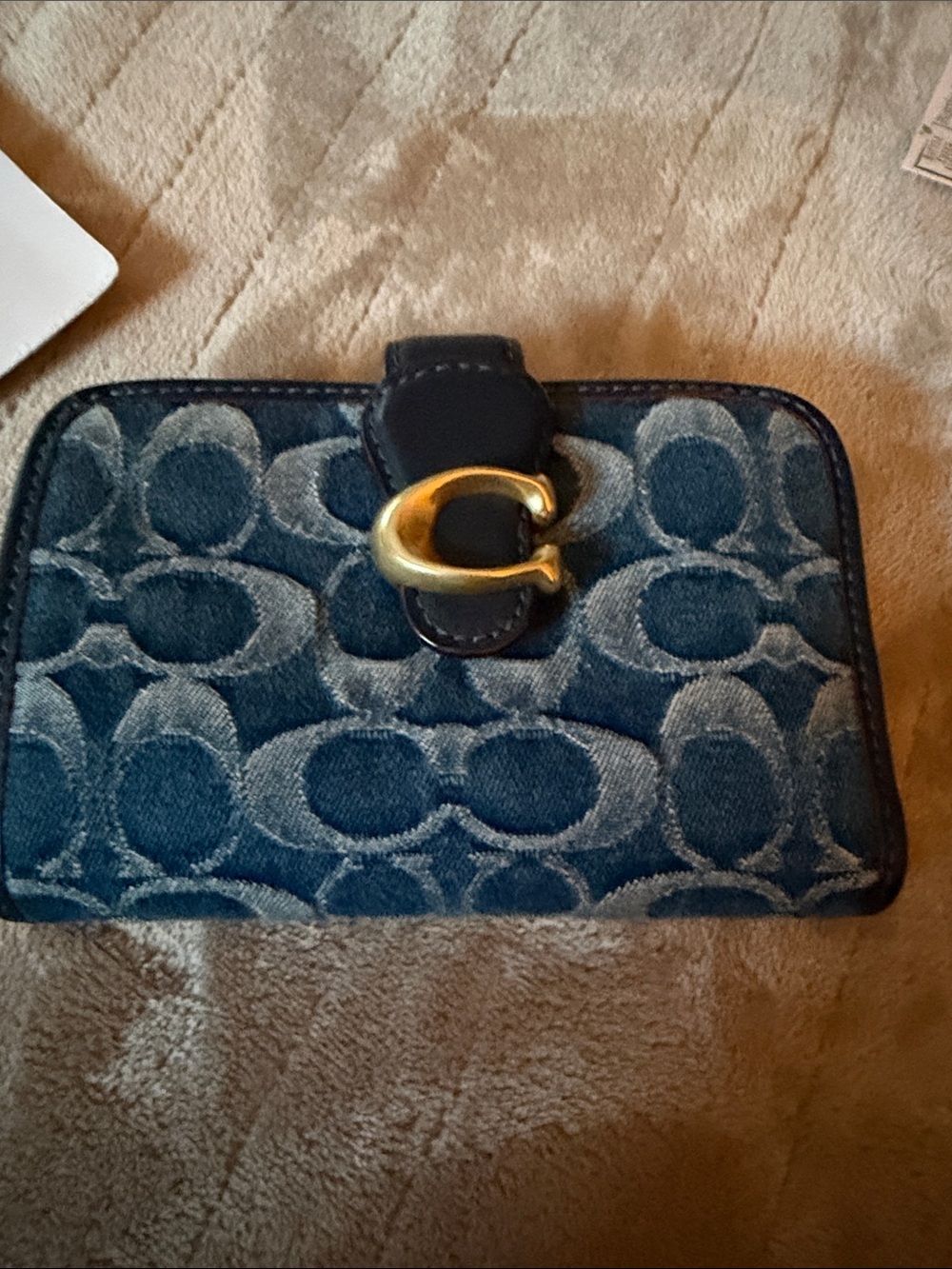 Coach Blue Denim Signature C Snap Card Holder